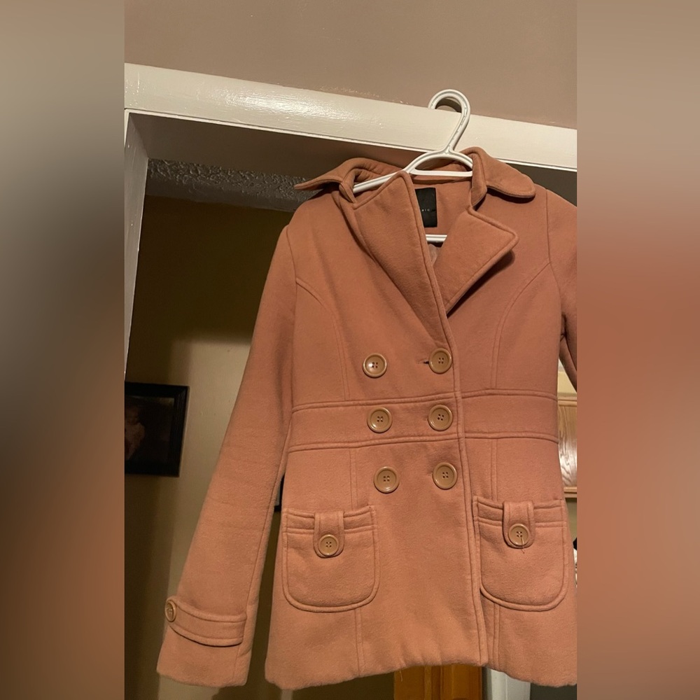 Iris Basic Women's Double-Breasted Tan Pea Coat - image 1